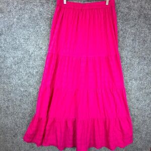 Her Destiny Tiered Maxi Skirt Womens Large Pink Stretch Elastic Waist Ruffle Fun